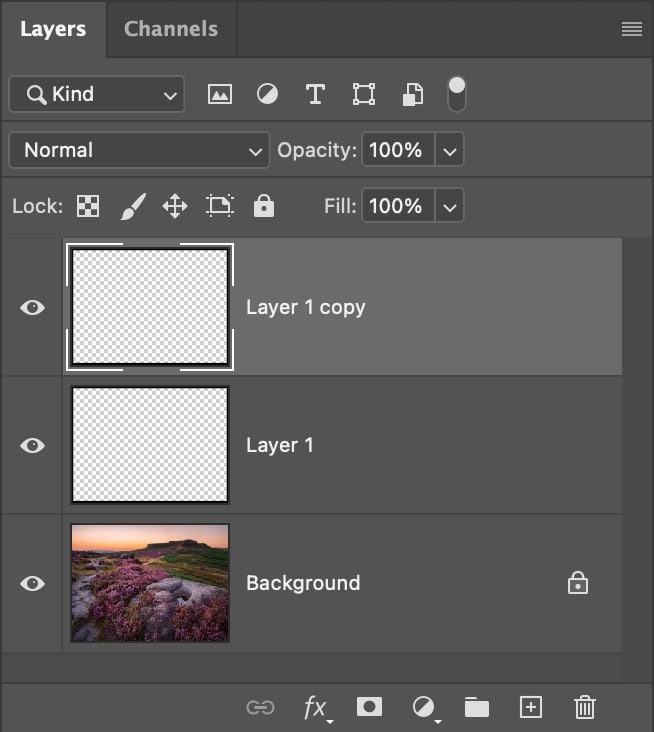 Border layers in the Photoshop Layers window