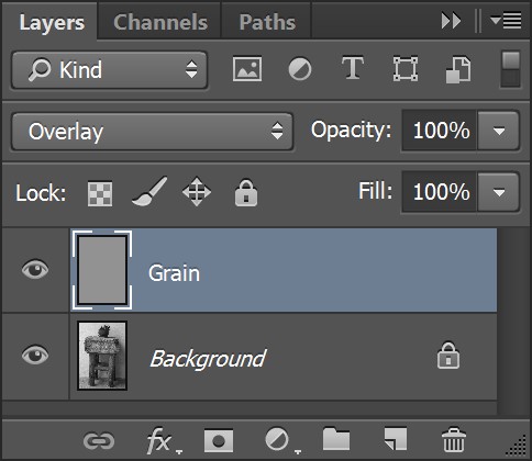 The new Grain layer in the Photoshop Layers Window