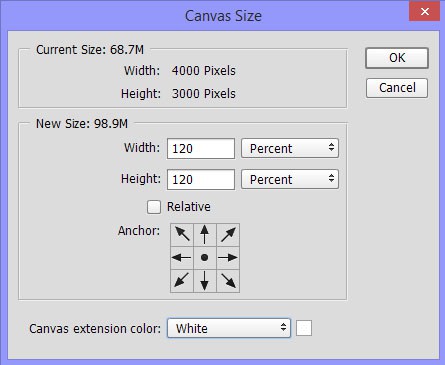 Increase the canvas size in Photoshop
