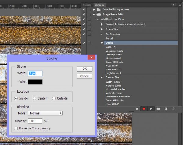 Selecting and editing a step in a Photoshop Action