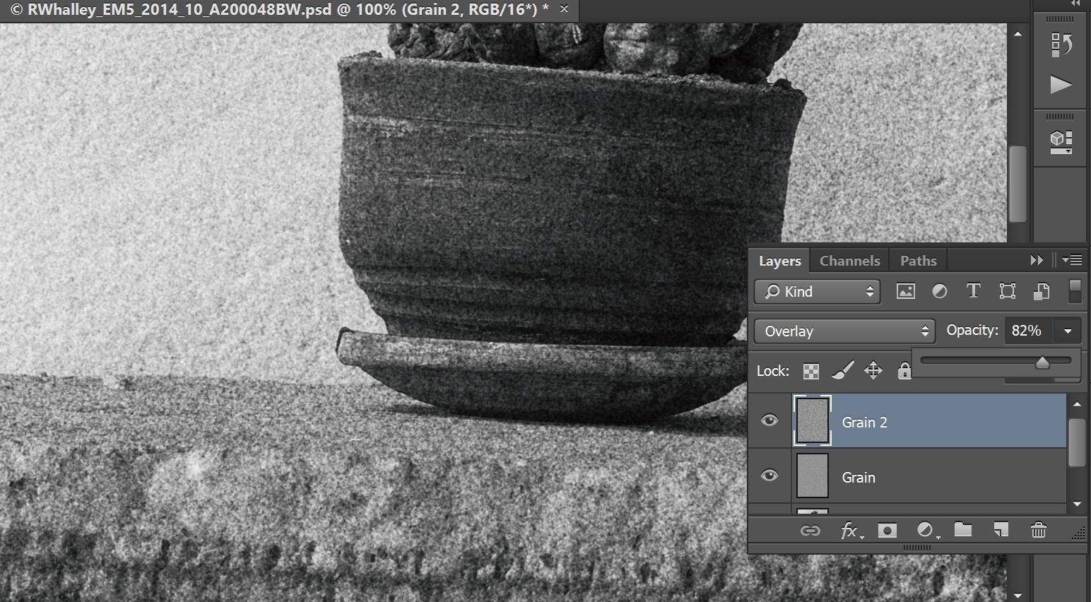 Two film grain layers in the Photoshop layers Window