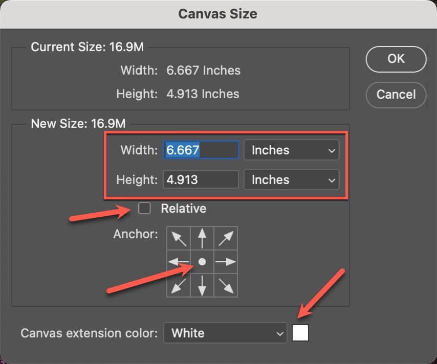 Resizing the canvas in Photoshop