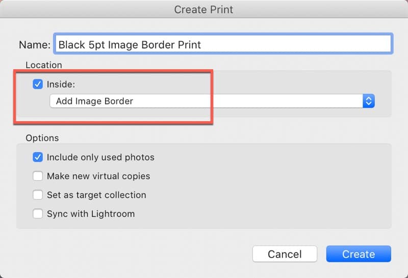 Saving a Print Layout with a border in Lightroom