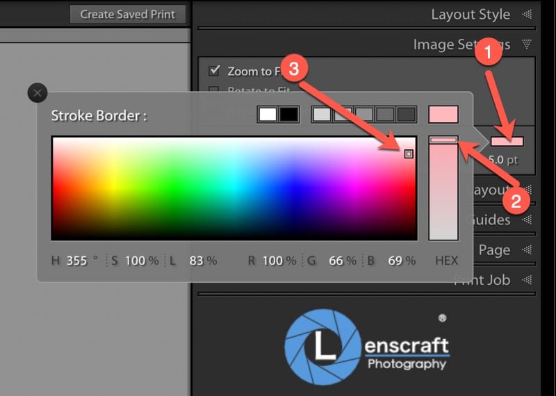 Selecting a colour for the image border in lightroom