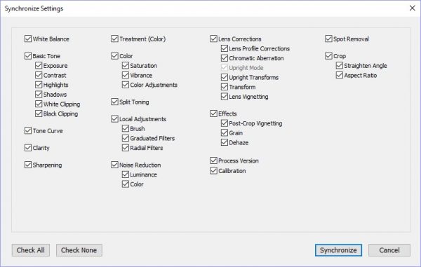 Selecting settings to sync