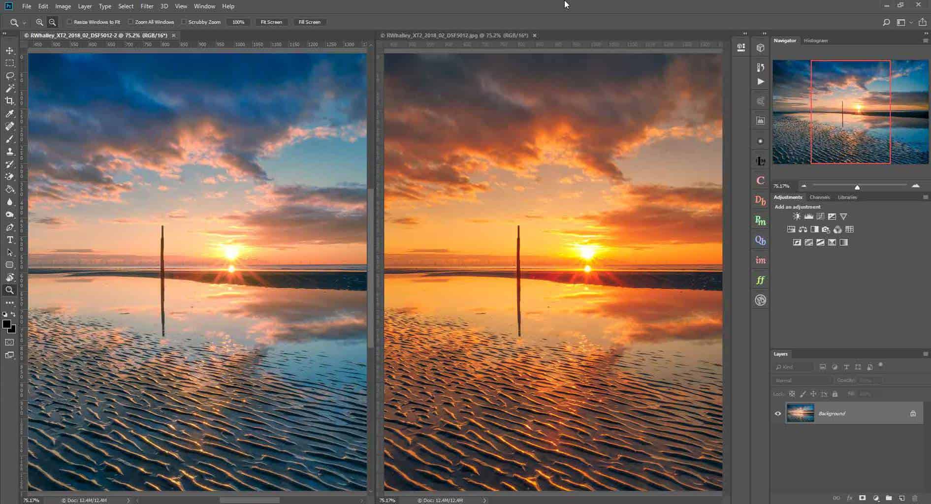 Color Graded images open in Photoshop ready for combining