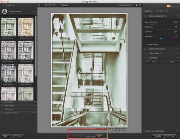 Next and Previous buttons when editing multiple images from Lightroom using the Nik Plugins
