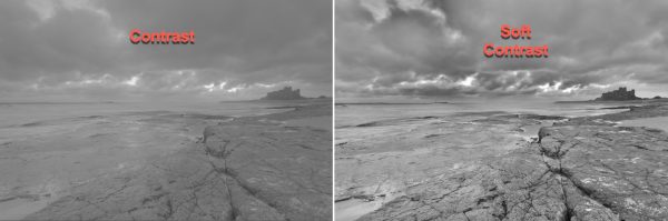 Comparing the effect of the Contrast and Soft Contrast sliders on an image