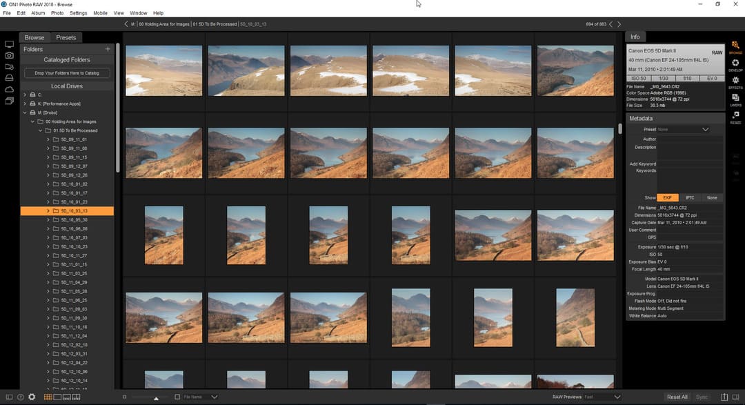 The On1 Photo RAW interface includes a photo manager to rival Lightroom