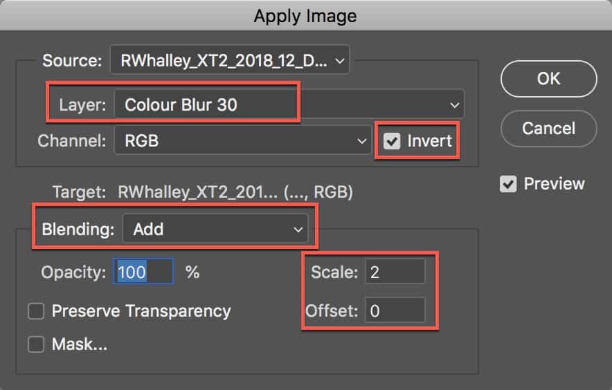 Using Photoshop Apply Image feature to create a  Frequency separation