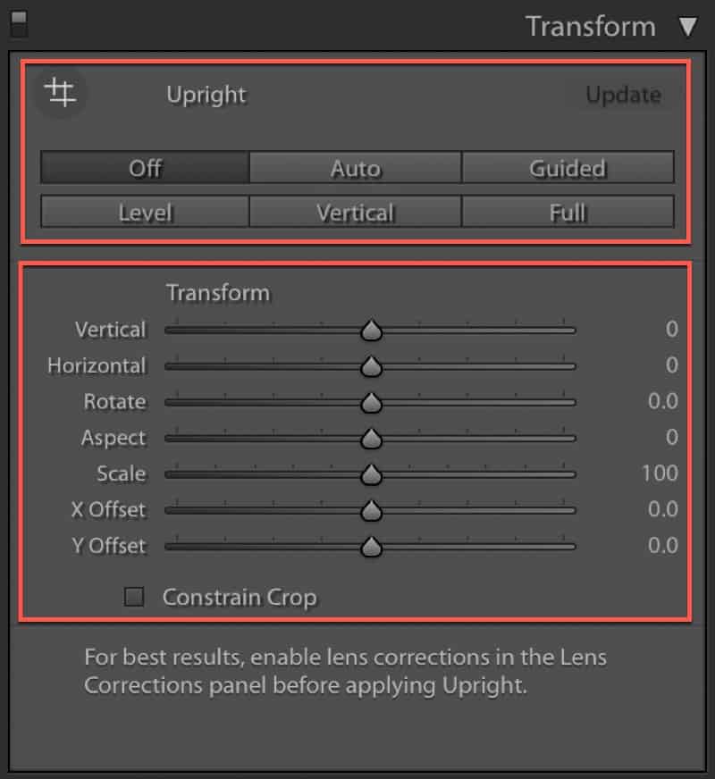 The transform control in Lightroom. Great for correcting converging verticals