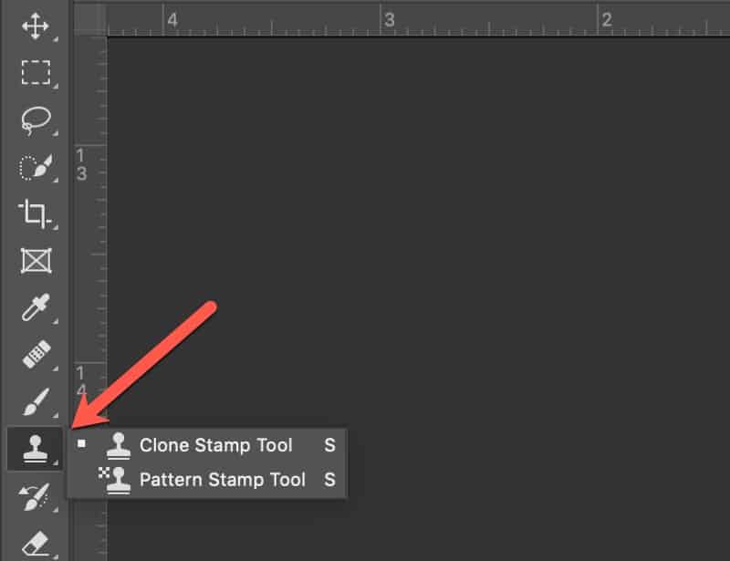 position of the clone stamp tool in the photoshop tools palette