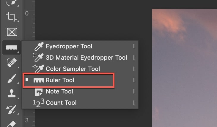 Selecting the Ruler Tool to Straighten an Image