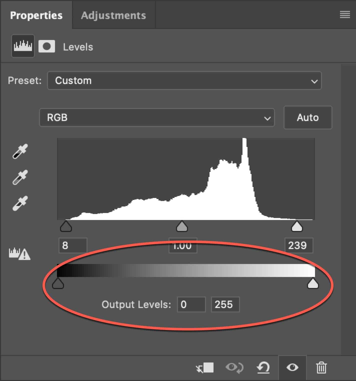 Adjusting the Output Levels in Photoshop