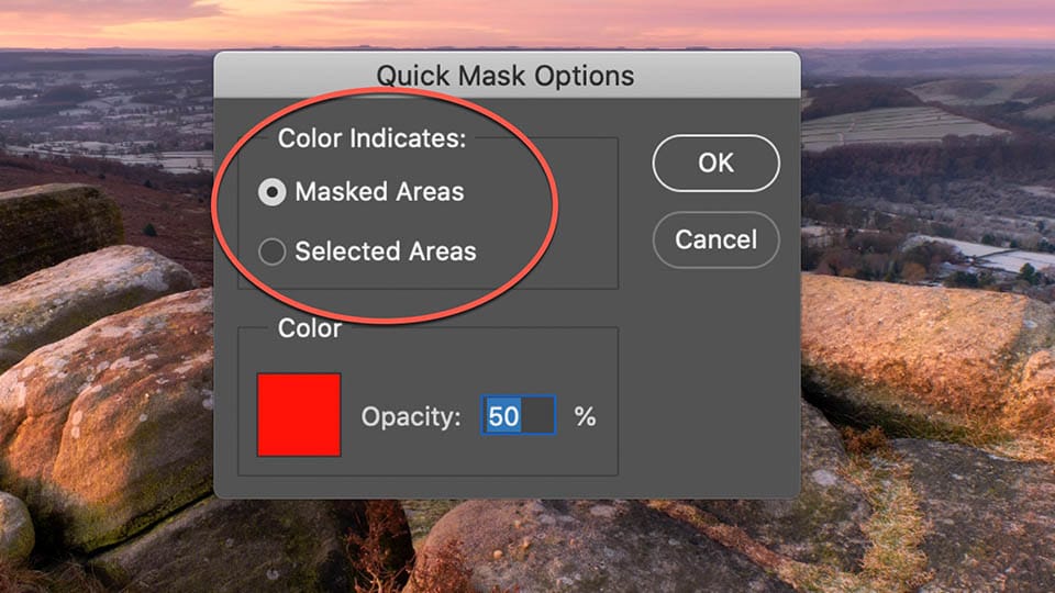 Quick mask mode options in Photoshop