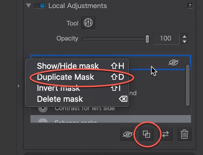 Duplicating a Local Adjustment selection or mask in DXO Photolab 3.2