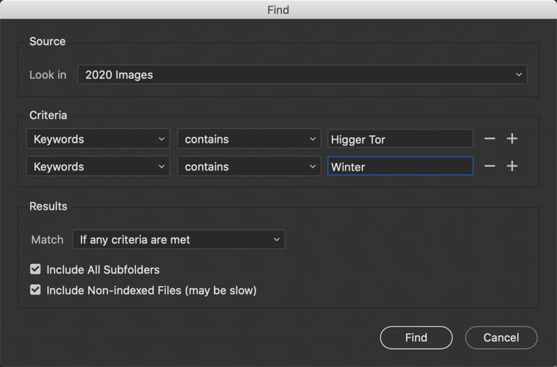finding images in Adobe Bridge