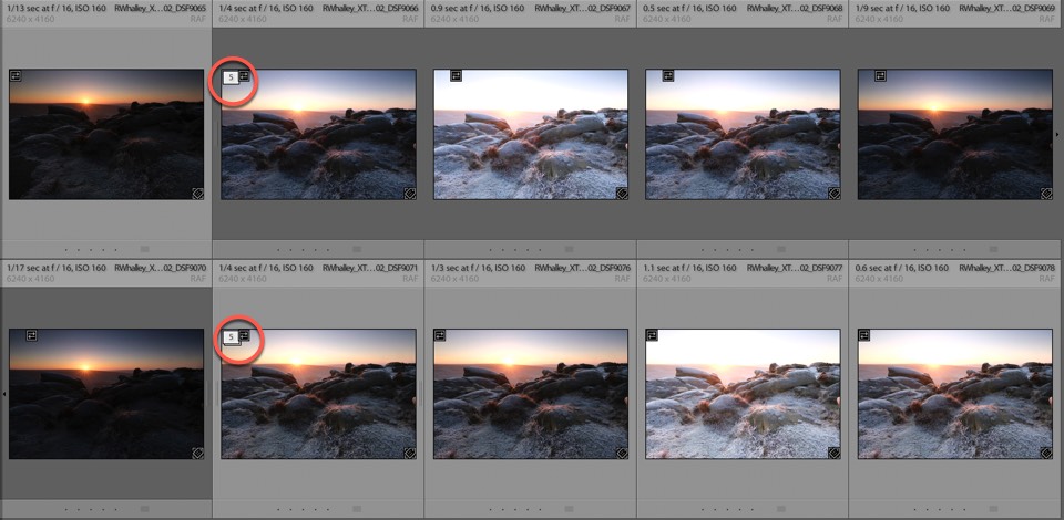 image stacking in the lightroom library