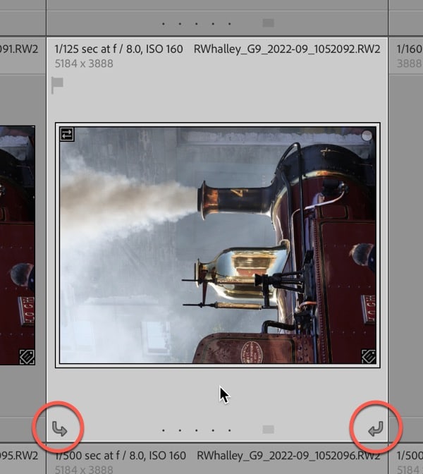 rotate left and right icons on a Lightroom thumbnail