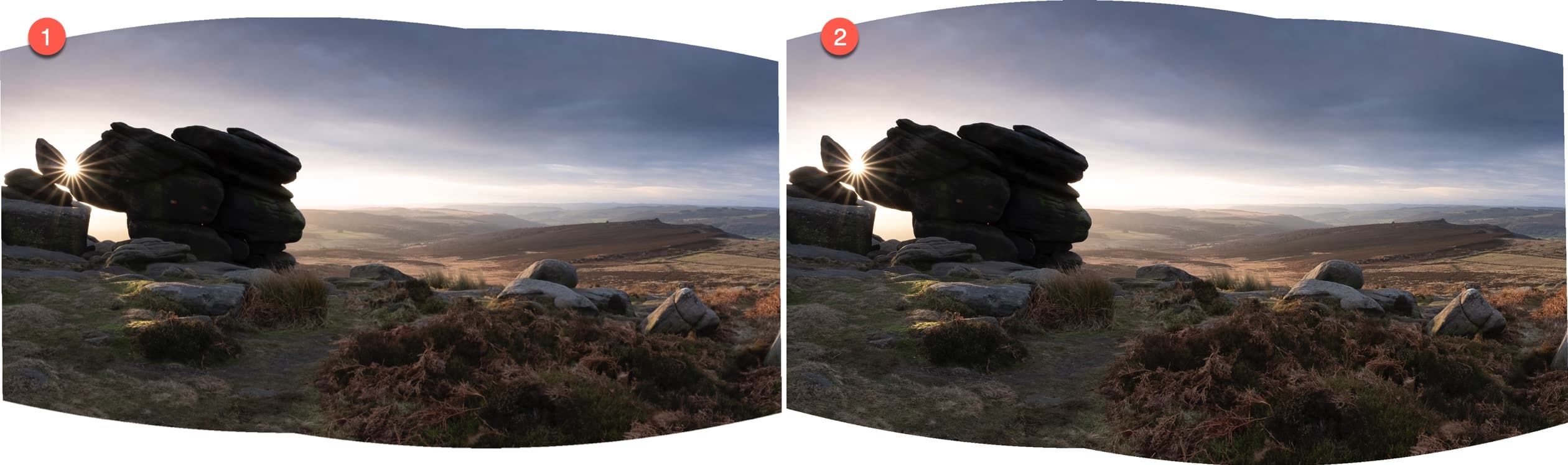 Comparison of Spherical and Cylindrical projections when stitching images in Lightroom