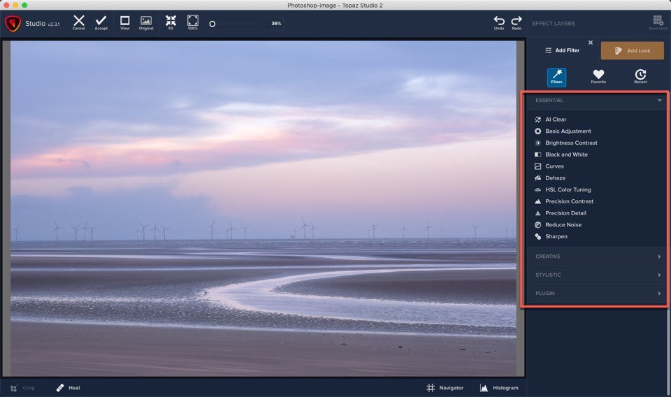 Applying individual filters to an image in Topaz Studio