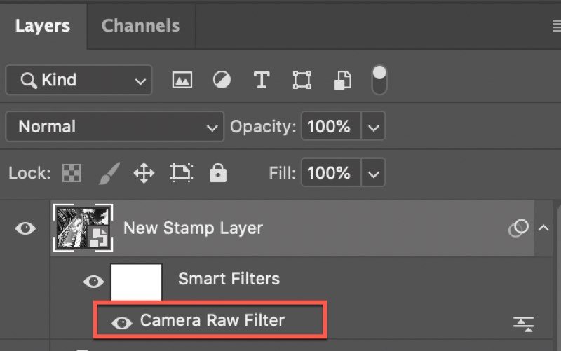 Camera RAW filter as a Smart Filter in the Photoshop Layers window