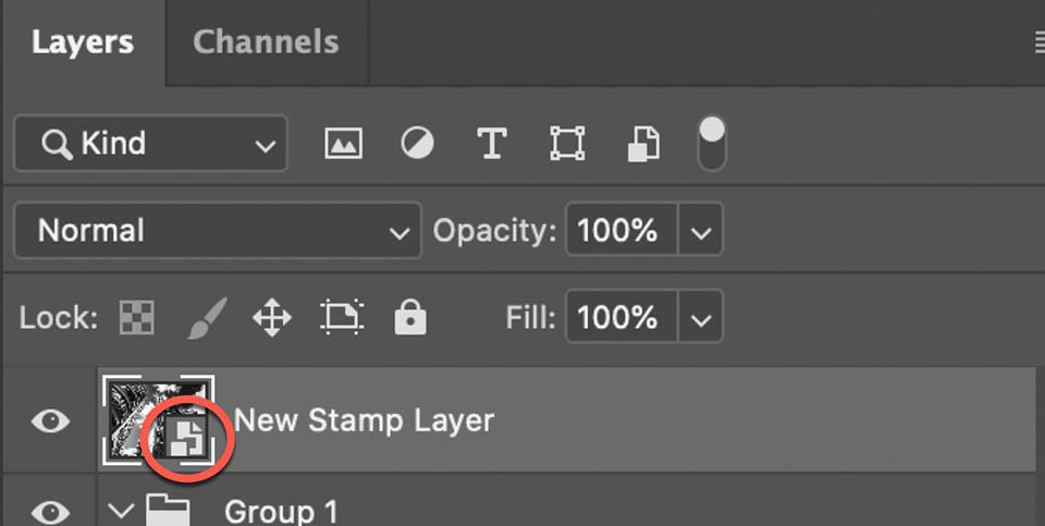 icon indicating layers is converted to use smart filters