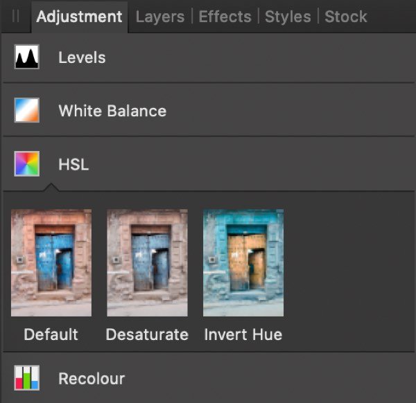 Adding the HSL adjustment layer in Affinity Photo