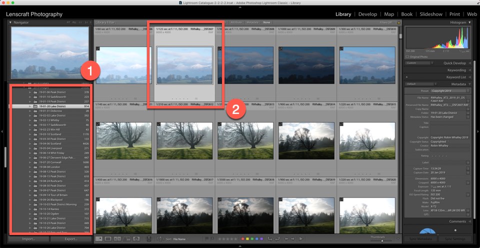Selecting a photo to edit in the Lightroom Library module