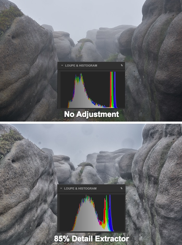 Detail Extractor Filter Comparison with Histogram