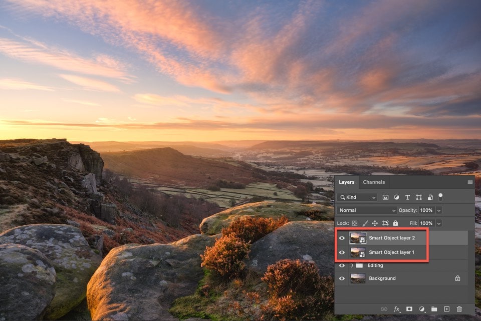 Image showing two smart object layers in the photoshop layers window