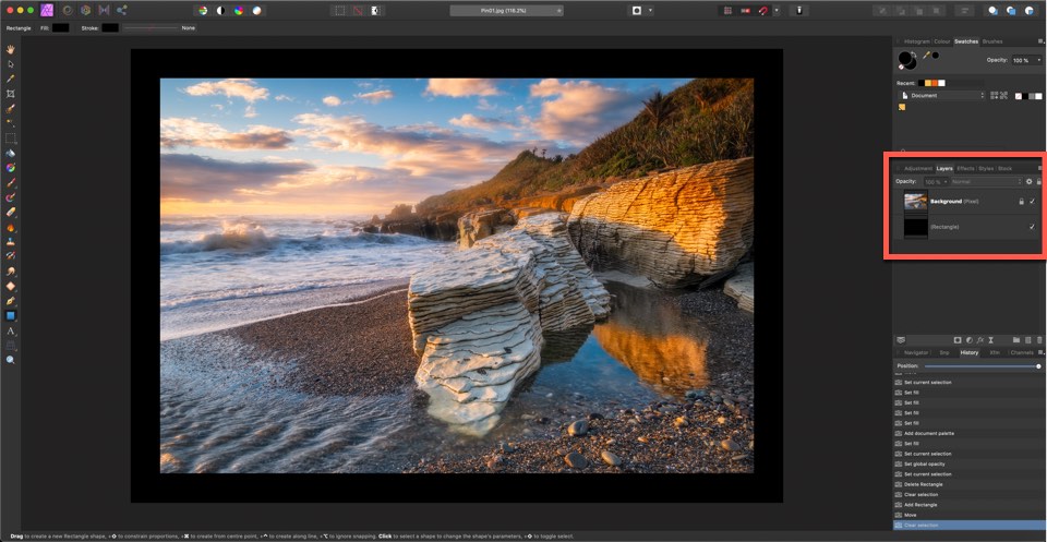 affinity photo showing the photo with a black border added