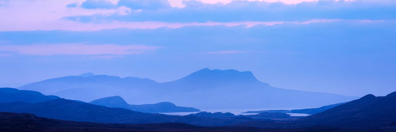 Mountain landscape in scotland during blue hour
