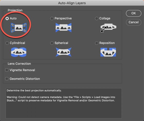 Aligning layers in Photoshop before exposure blending