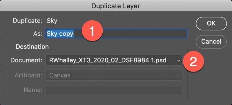 Copying a layer to another image in Photoshop