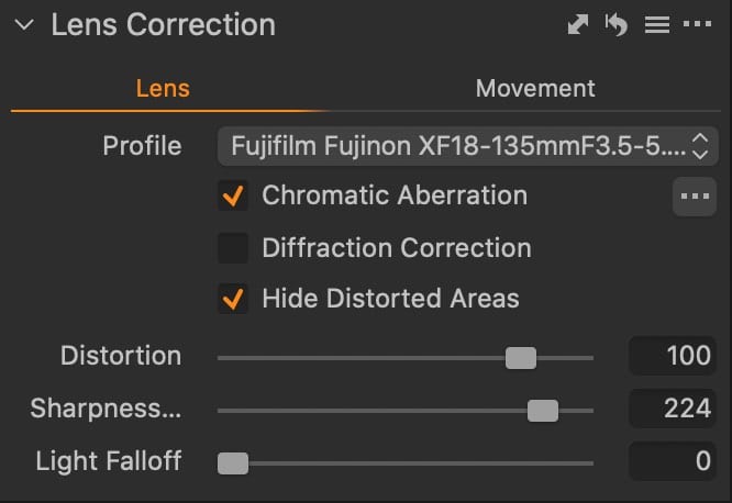 Capture One Lens Correction Tool