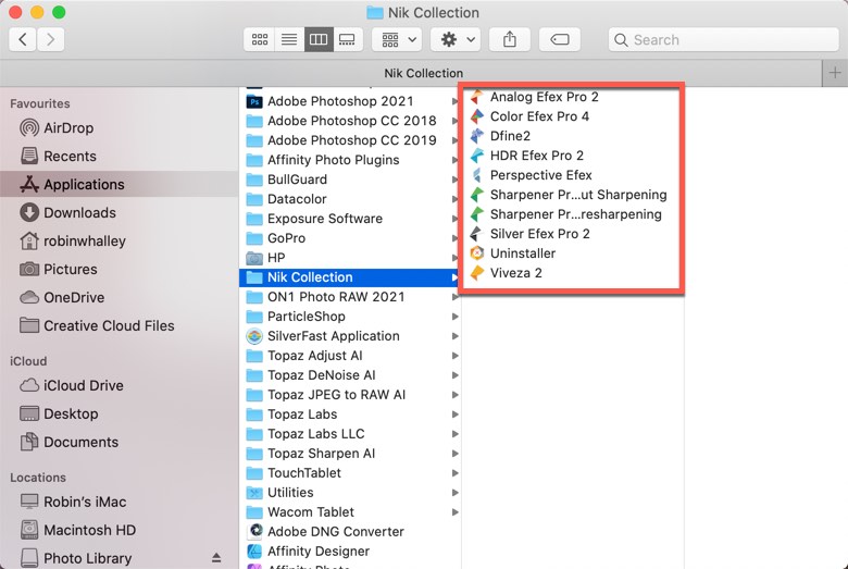Nik standalone application files on a mac