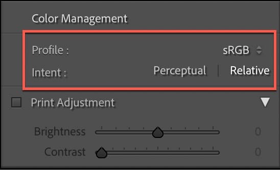 Colour Management settings for Lightroom Print to JPEG