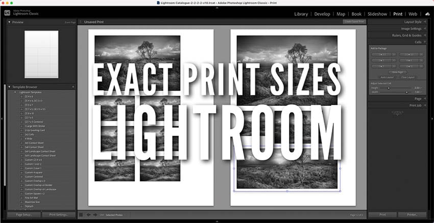 Lightroom set exact size of print title image