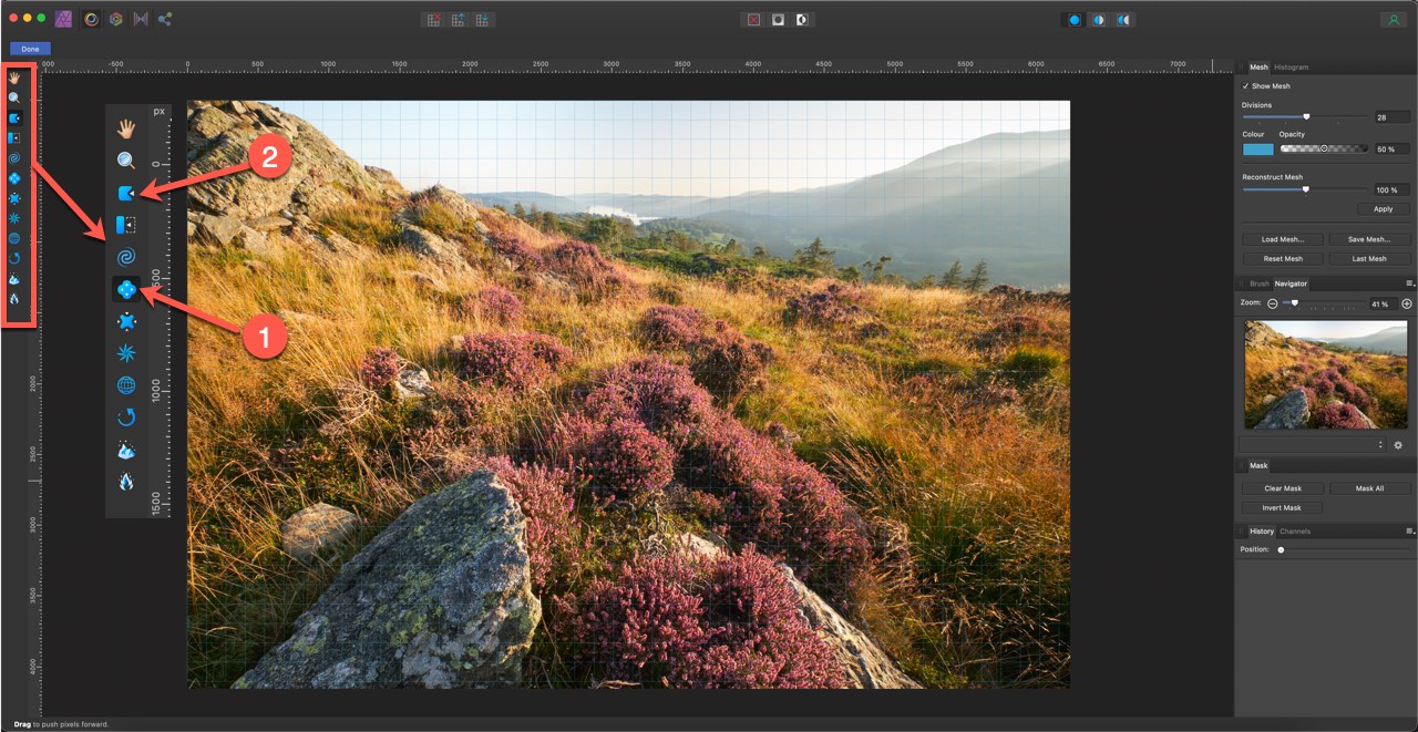 Affinity Photo Liquify Live Filter interface