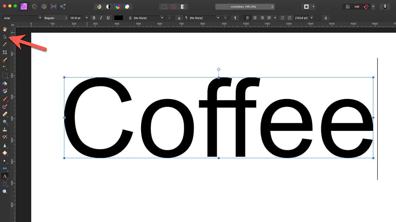 Adding text to the new document with the Artistic Text Tool