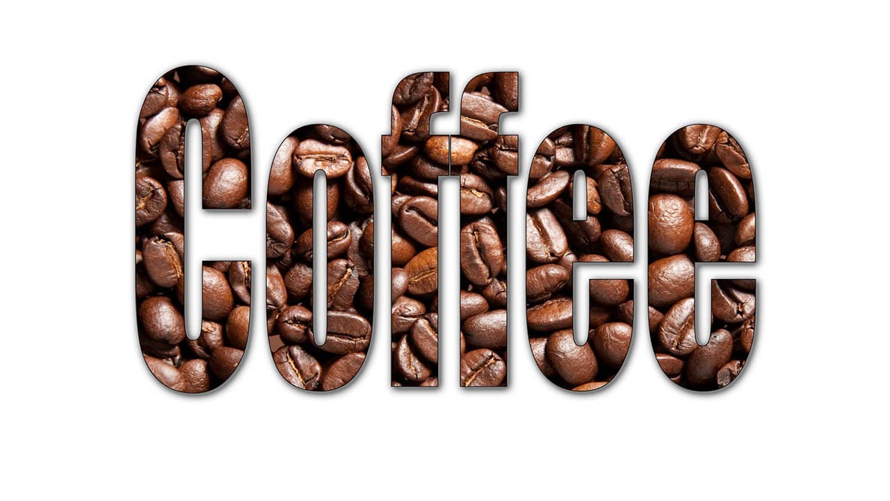 Finished effect showing the coffe beans image inside the text