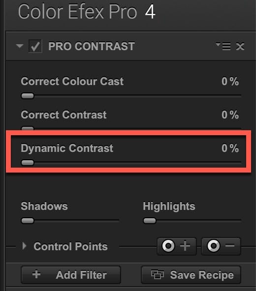 Dynamic Contrast slider in the Pro Contrast filter of Nik Color Efex Pro 4