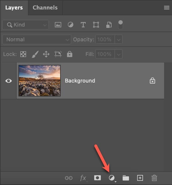 Adding a new adjustment layer to an image in Photoshop