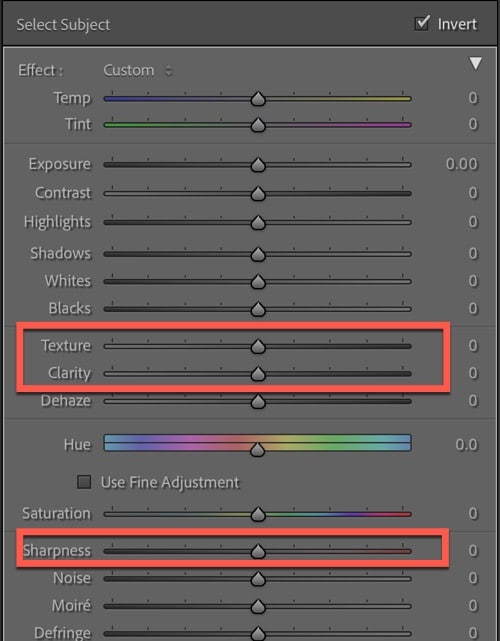 Control you can use to blur the background in Lightroom
