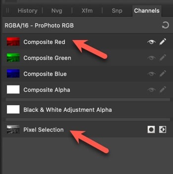 Selecting the Composite Red Channel in the Channels studio panel