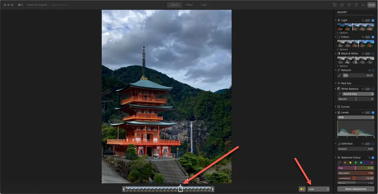 Editing the iPhone photo using the Photo App on a Mac to produce a Long Exposure