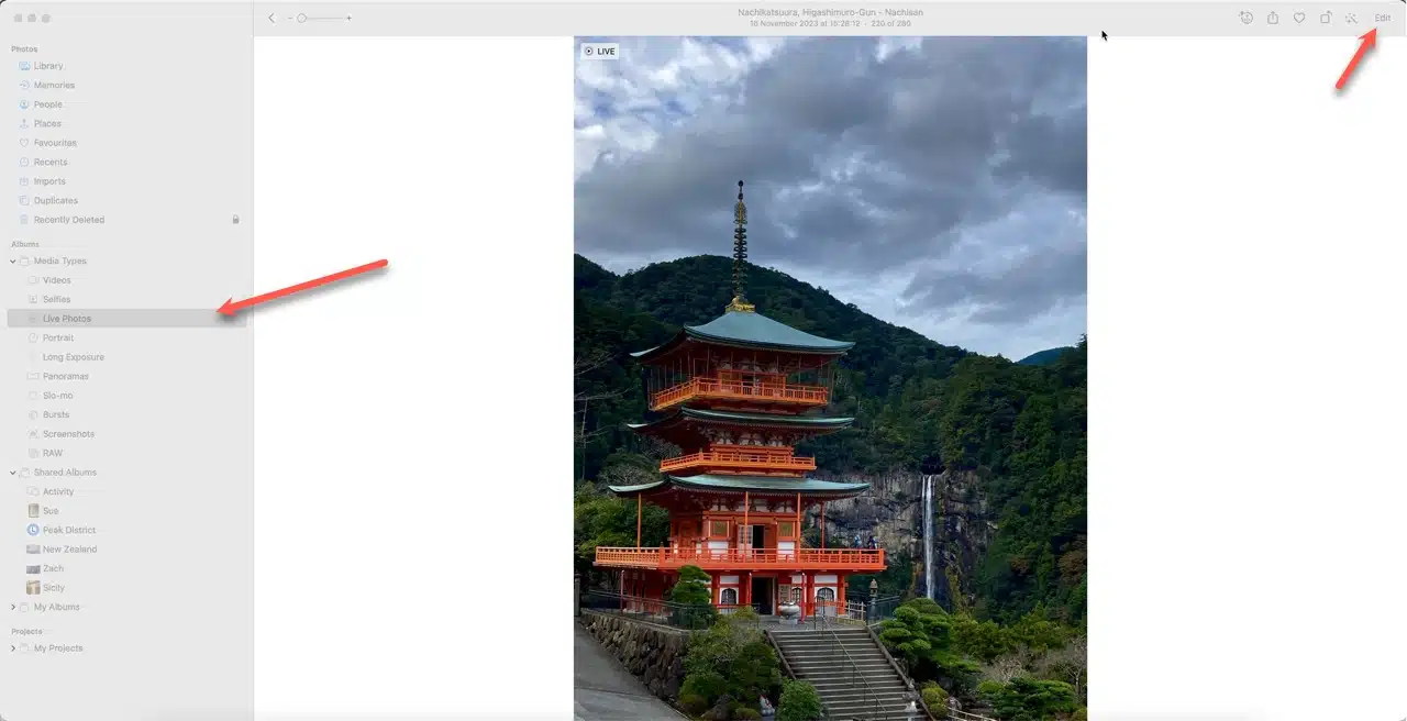 Opening an image for editing in the Mac Photo App